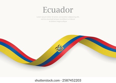 Ecuador flag on Waving ribbon. Template for independence day