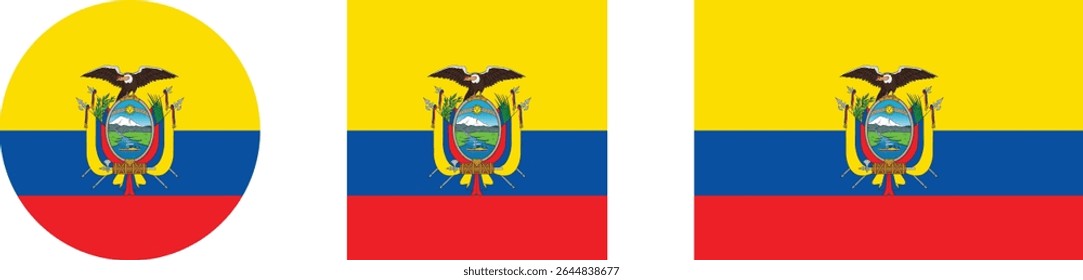 Ecuador flag PNG vector. Ecuador square and round icon isolated on transparent PNG background. Ecuador flag icon.