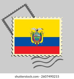 Ecuador flag postage stamp. Isolated vector illustration on grey post stamp background
