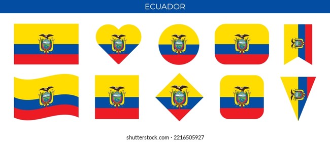Ecuador flag set. Vector illustration isolated on white background