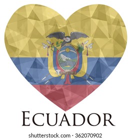 Ecuador flag shape heart in geometric rumpled triangular low poly origami style graphic illustration,mosaic polygonal style.Symbol of love to country.Retro or vintage style background.
