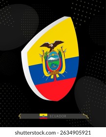 Ecuador Flag Shield icon in 3D on Dark Modern Abstract Rugby Background. Perfect for sports events, heritage themes, national celebrations, and patriotic designs.
