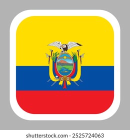 Ecuador flag square flat vector with rounded corners and white border, vector illustration