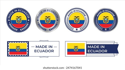 Ecuador Flag Stamp. Made in Stamp Isolated in White Background. Symbol, Vector, Icon, Illustration.