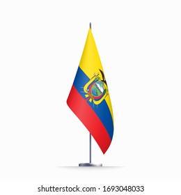 Ecuador flag state symbol isolated on background national banner. Greeting card National Independence Day of the Republic of Ecuador. Illustration banner with realistic state flag.