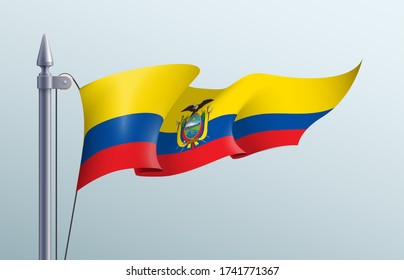 Ecuador flag state symbol isolated on background national banner. Greeting card National Independence Day of the Republic of Ecuador. Illustration banner with realistic state flag.