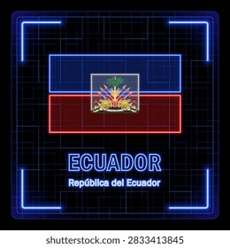 Ecuador flag symbol. Tech cyber data concept, editable strokes flag collection, bright neon design.