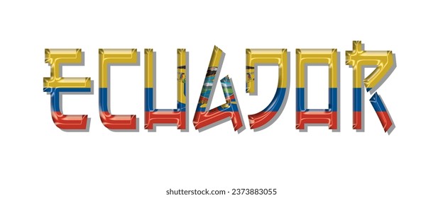 ECUADOR flag text font, 3D ECUADOR Font With Flag, 3D ECUADOR Vector illustration