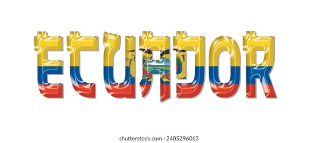 ECUADOR flag text font, 3D ECUADOR flag colorful background, ECUADOR flag vector illustration