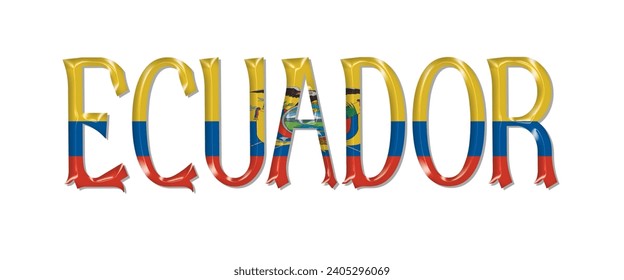 ECUADOR-Fahnentext-Schriftart, 3D-ECUADOR-bunter Hintergrund, ECUADOR-Flag, Vektorgrafik