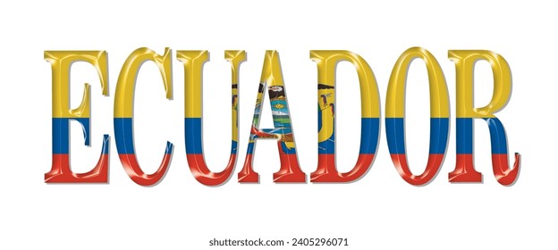 ECUADOR flag text font, 3D ECUADOR flag colorful background, ECUADOR flag vector illustration