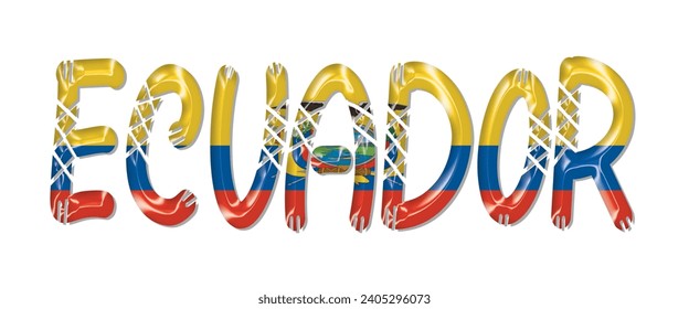 ECUADOR flag text font, 3D ECUADOR flag colorful background, ECUADOR flag vector illustration