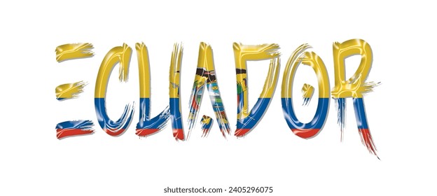 ECUADOR flag text font, 3D ECUADOR flag colorful background, ECUADOR flag vector illustration
