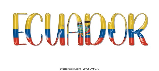 Tipo de letra del texto del indicador ECUADOR, fondo coloreado del indicador ECUADOR 3D, ilustración vectorial del indicador ECUADOR