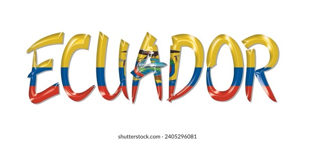ECUADOR-Fahnentext-Schriftart, 3D-ECUADOR-bunter Hintergrund, ECUADOR-Flag, Vektorgrafik