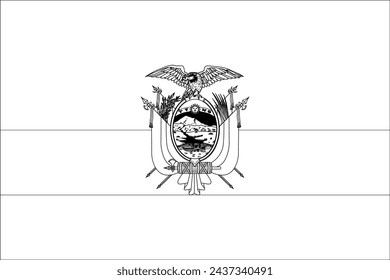 Ecuador flag - thin black vector outline wireframe isolated on white background. Ready for colouring.