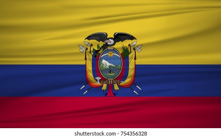 Ecuador flag vector. Vector flag of Ecuador blowig in the wind. EPS 10.