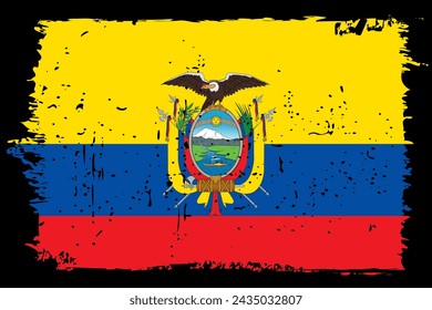 Ecuador flag - vector flag with stylish scratch effect and black grunge frame.