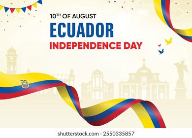 Ecuador-Flagge auf Skyline-Hintergrund. Independence Day Concept Design Vektorgrafik.