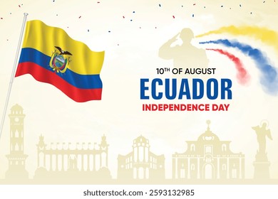 Ecuador Flag Waving On Skyline Background. Independence Day Concept Design Vector Illustration.