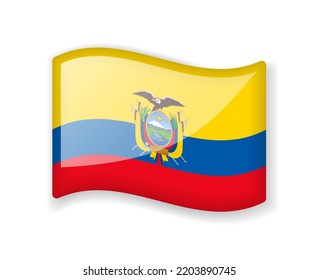 Ecuador flag - Wavy flag bright glossy icon isolated on white background