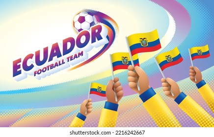 Ecuador Football Team Celebration with National Flag of Ecuador