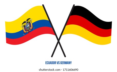 Ecuador and Germany Flags Crossed And Waving Flat Style. Official Proportion. Correct Colors.