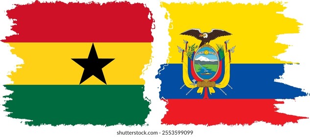 Ecuador and Ghana grunge flags connection, vector