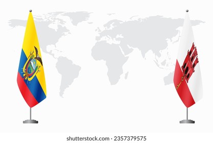 Ecuador and Gibraltar flags for official meeting against background of world map.