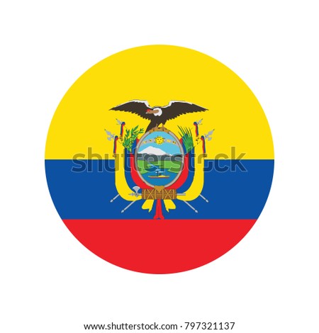 Ecuador - glossy button with flag, Ecuador Flag Round Glossy Icon. Vector illustration.