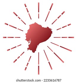 Ecuador gradiented sunburst. Map of the country with colorful star rays. Ecuador illustration in digital, technology, internet, network style. Vector illustration.