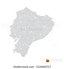 Mapa gris ecuatoriano aislado en fondo blanco con línea de malla abstracta y escalas puntuales. Ilustración vectorial eps 10