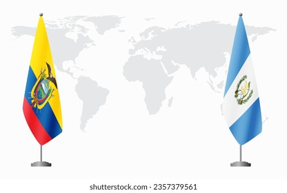 Ecuador and Guatemala flags for official meeting against background of world map.