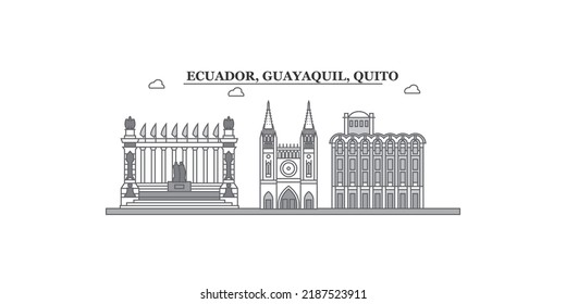 Ecuador, Guayaquil, Quito city skyline isolated vector illustration, icons