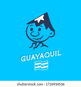 ECUADOR, Guayas, Guayaquil line icon vector illustration. Juan Pueblo, traditional character. GYE. Star flags, symbol, city name.