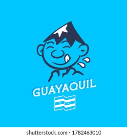 ECUADOR, Guayas, Guayaquil line icon vector illustration. Juan Pueblo, traditional character. GYE. Star flags, symbol, city name. Food. Guayaquil.