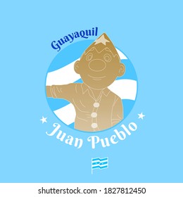 ECUADOR, Guayas, Guayaquil line icon vector illustration. Juan Pueblo, traditional character. GYE. Star flags, symbol, city name.