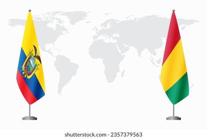 Ecuador and Guinea flags for official meeting against background of world map.