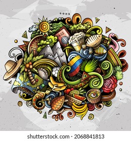 Ecuador hand drawn cartoon doodles illustration. Funny travel design. Creative art vector background. Latin American country elements and objects.