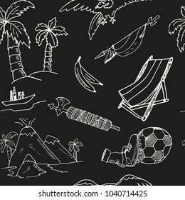 Ecuador hand drawn doodle seamless, pattern. Sketches. Vector illustration for design and packages product. Symbol collection.