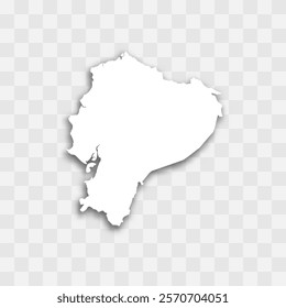 Ecuador high detailed vector representation of country silhouette. White color on transparent background with dropped shadow. For educational, decorative, or informational use.