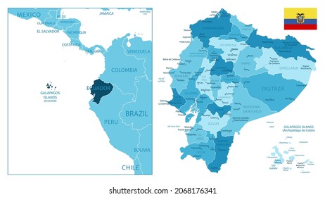 Ecuador - mapa azul altamente detallado. Ilustración del vector