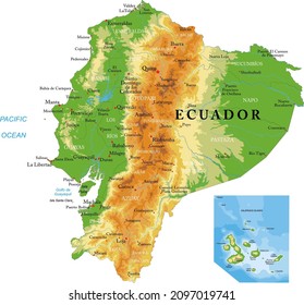 Ecuador Highly Detailed Physical Map