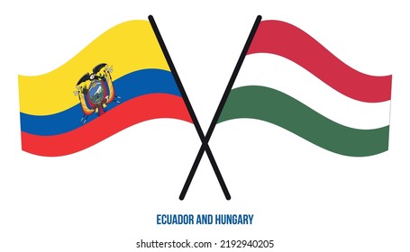 Ecuador and Hungary Flags Crossed And Waving Flat Style. Official Proportion. Correct Colors.