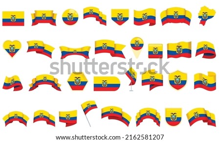 Ecuador icons set cartoon vector. Vacation flag. City country