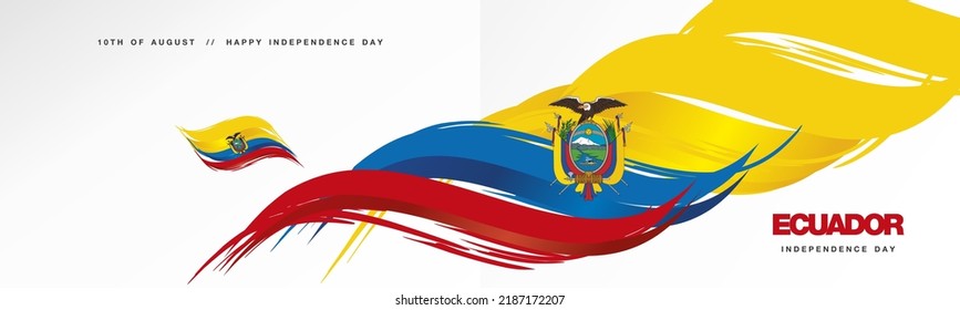 Ecuador Independence day, abstract hand drawn flag of Ecuador, two fold flyer, white background banner