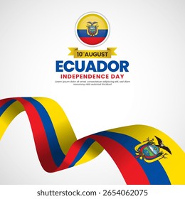 Ecuador independence day banner background august 10th design element with waving ribbon flag