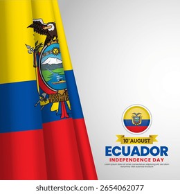 Ecuador independence day banner background august 10th design element with waving ribbon flag
