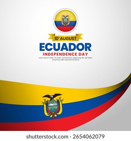 Ecuador independence day banner background august 10th design element with waving ribbon flag