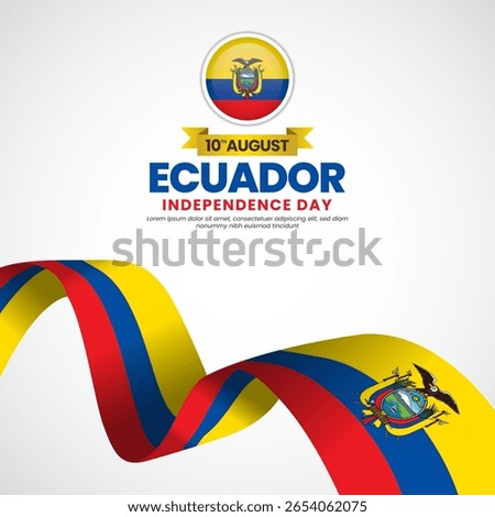 Ecuador independence day banner background august 10th design element with waving ribbon flag
